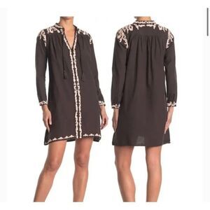 Raga Embroidered Mini Long Sleeve Grey Dress Cotton Small NWT